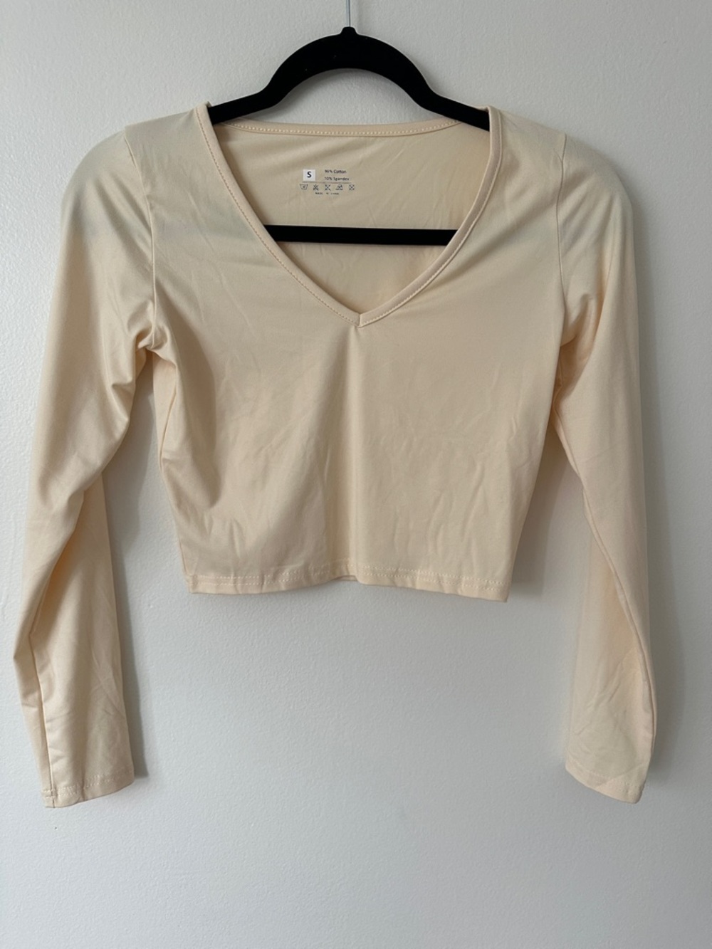 V-Neck Long Sleeve Crop Top - Cream
